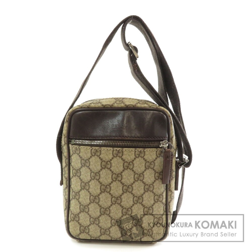 Gucci GG Supreme coated canvas leather shoulder bag brown leather trim